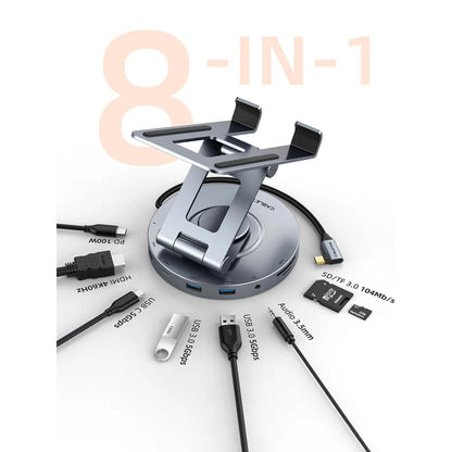 CABLETIME CB02G | 8-in-1 USB-C Docking Station with Stand for iPad Pro & Air | 4K@60Hz HDMI, 100W PD, 5Gbps USB, 360° Adjustable Aluminum Design