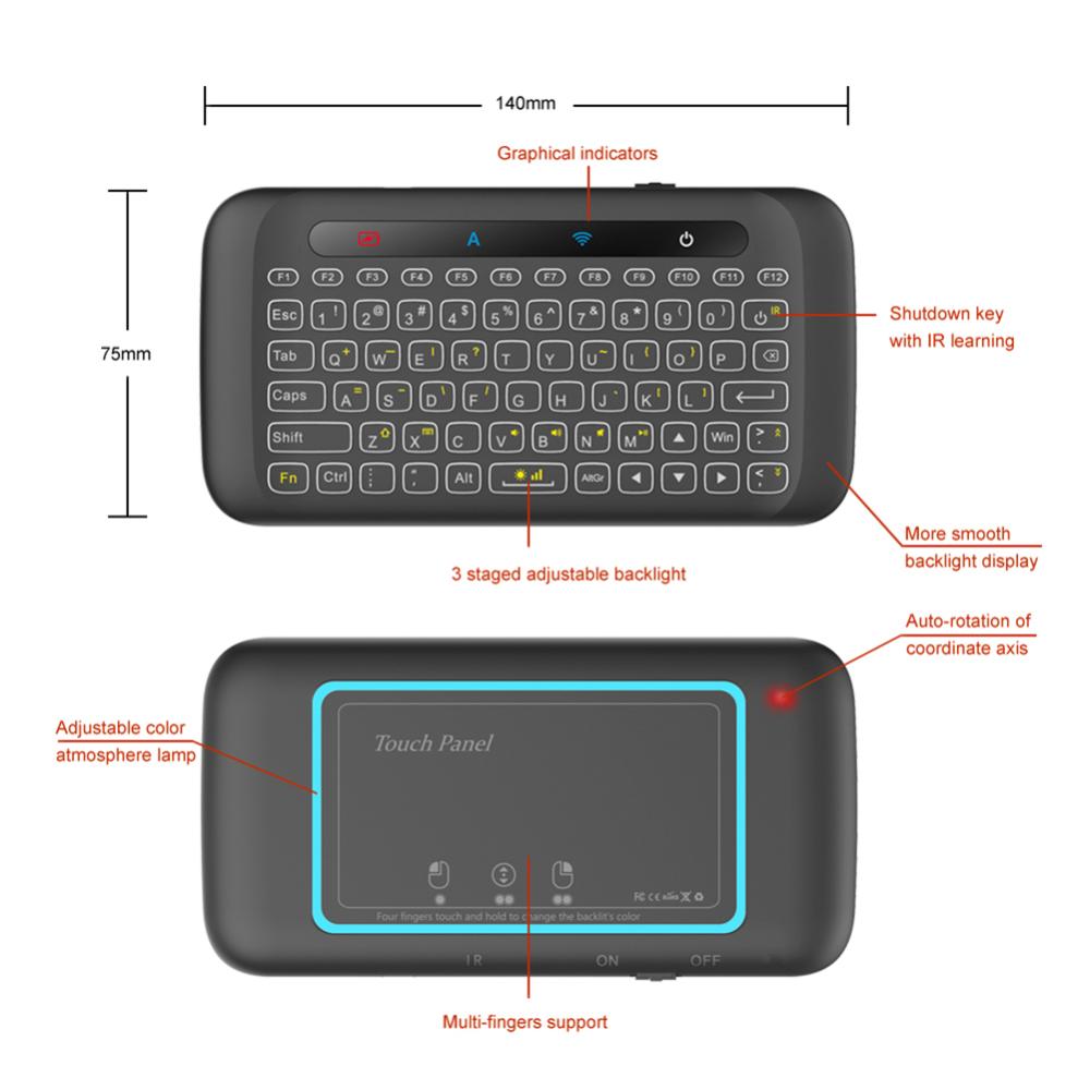 H20 Universal Mini Backlight Touchpad Wireless Keyboard Air Mouse Controller