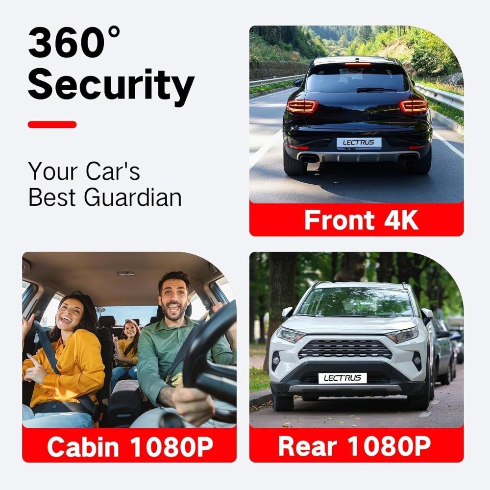 K02 Pro WiFi 4K Ultra HD 3-Channel Dash Cam | Front, Rear & Inside | 5G WiFi | GPS Compatibility | 3" IPS Display | G-Sensor | Parking Mode