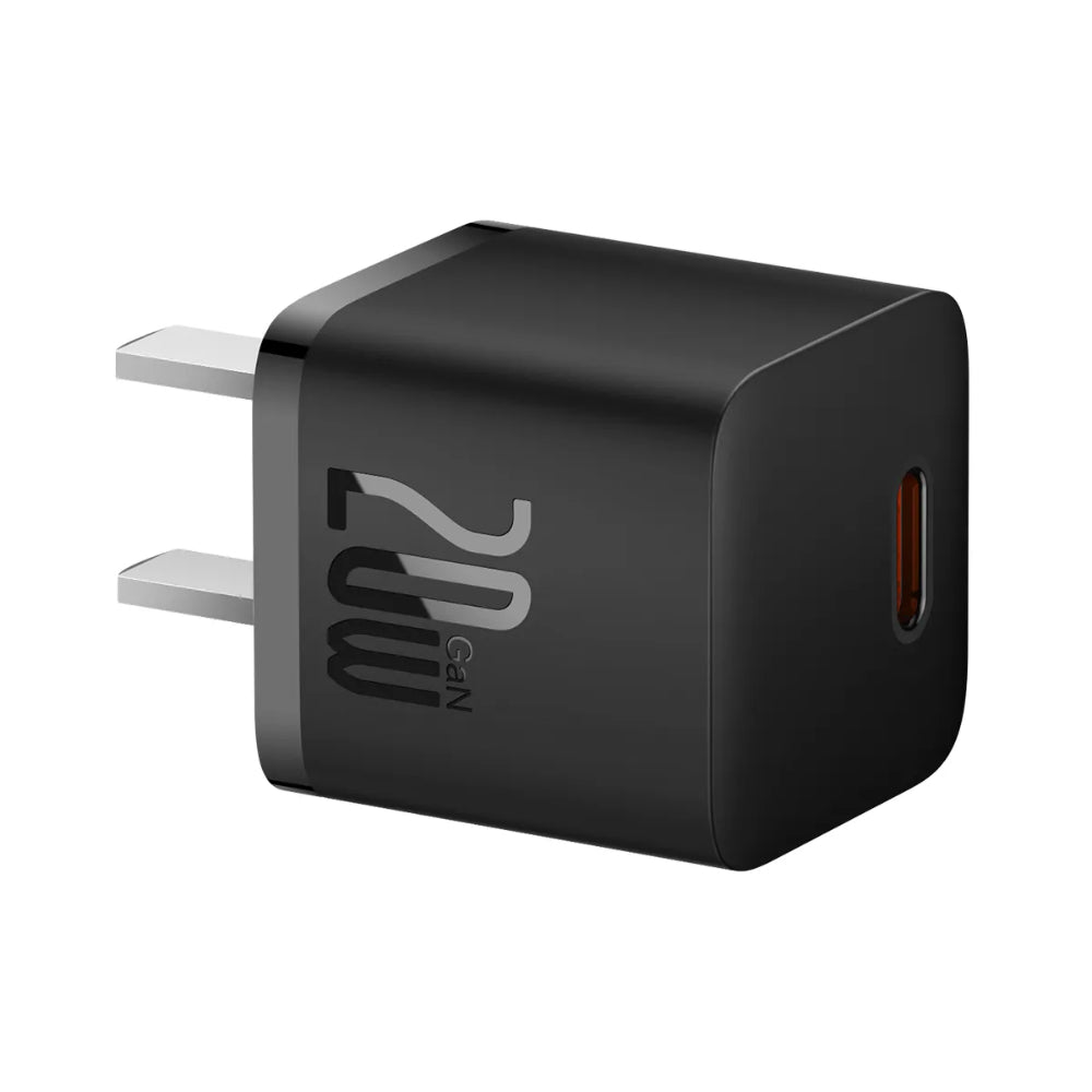 Baseus GaN5 Series | Mini Fast Charger + Cable Bundle | Single USB-C Port | 20W PD Output | GaN5 Technology | CN Plug | Includes USB-C to Lightning Cable | 1 Meter | Black | For iPhones, iPads, Lightning Accessories