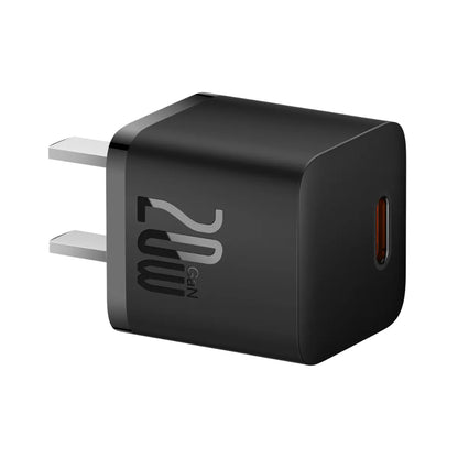 Baseus GaN5 Series | Mini Fast Charger + Cable Bundle | Single USB-C Port | 20W PD Output | GaN5 Technology | CN Plug | Includes USB-C to Lightning Cable | 1 Meter | Black | For iPhones, iPads, Lightning Accessories