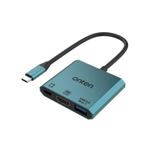 Onten UC301 | USB-C to HDMI + USB-A + USB-C PD Adapter | 4K@60Hz HDMI Output | USB 3.2 Gen 1 | PD 3.0 Charging | Plug &a Play | For Laptops, Tablets, Smartphones