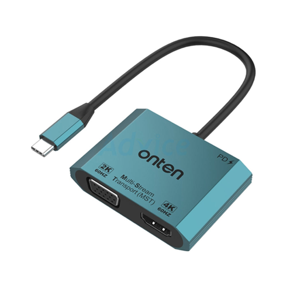 Onten OTN-M205 | 3-in-1 USB-C to HDMI + VGA Adapter | 4K@30Hz HDMI + 1080p VGA | Dual Display Support | Plug & Play | For MacBook, Surface, Dell XPS, HP Spectre, USB-C Laptops/Tablets