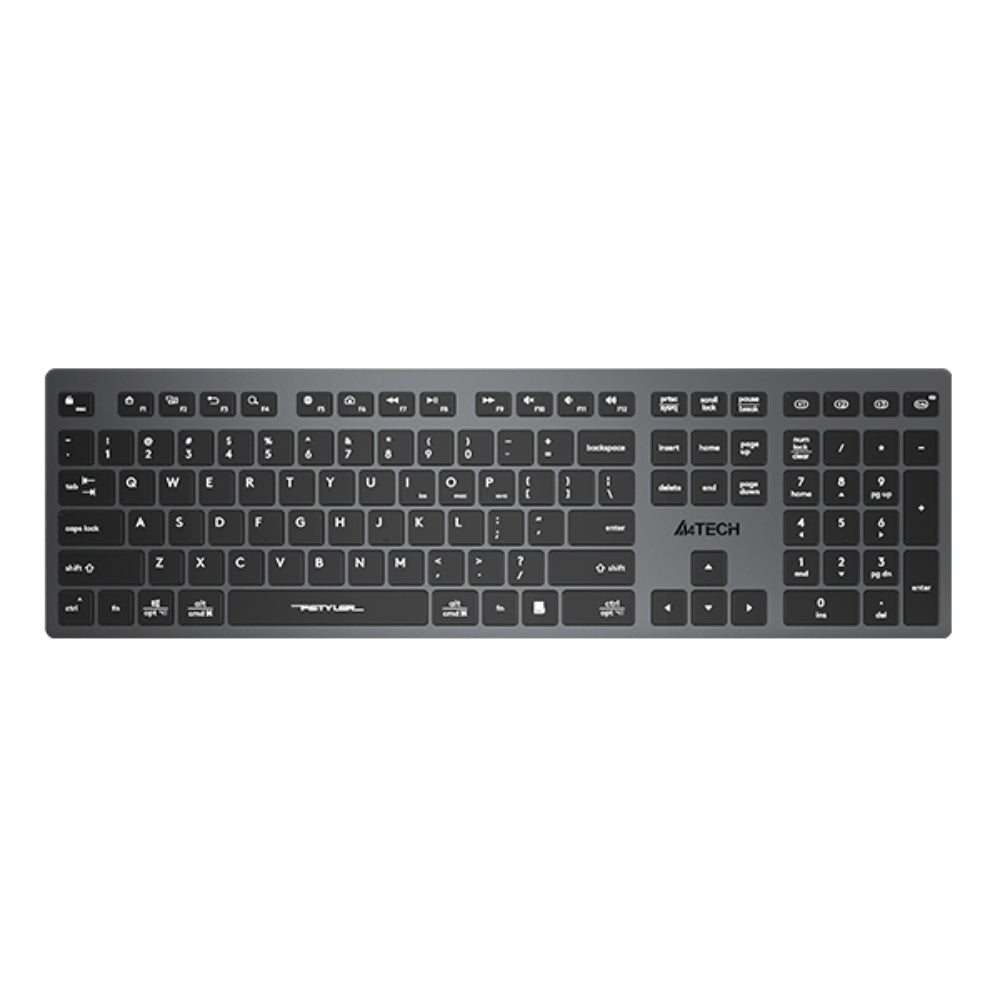 A4Tech FBX50C Fstyler Wireless Keyboard | Bluetooth + 2.4GHz, Scissor Switch, Rechargeable, US Layout