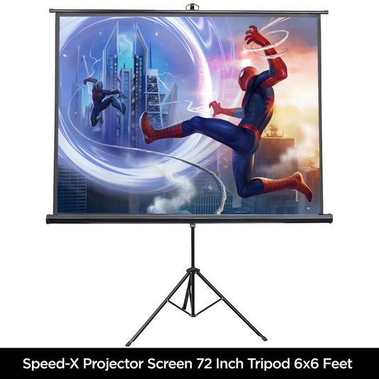 Speed-X 72-Inch Projector Screen | 6x6 Feet Tripod Stand | 1:1 MW Format | Portable Matte White Screen