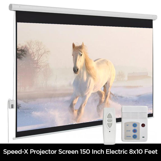 Speed-X Projector Screen 150 Inch | Electric Motorized | 8x10 Feet | 4:3 Matte White | Remote Control