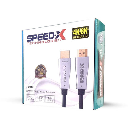 Speed-X Fiber HDMI Cable 2.0/2.1 AOC | Active Optical HDMI Cable | 4K 60Hz & 8K UHD | HDR | 30AWG Copper | 10M–100M