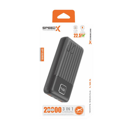 Speed-X SP-S288L 3-in-1 Fast Charging Power Bank | 20000mAh | 22.5W Fast Charging | LED Digital Display