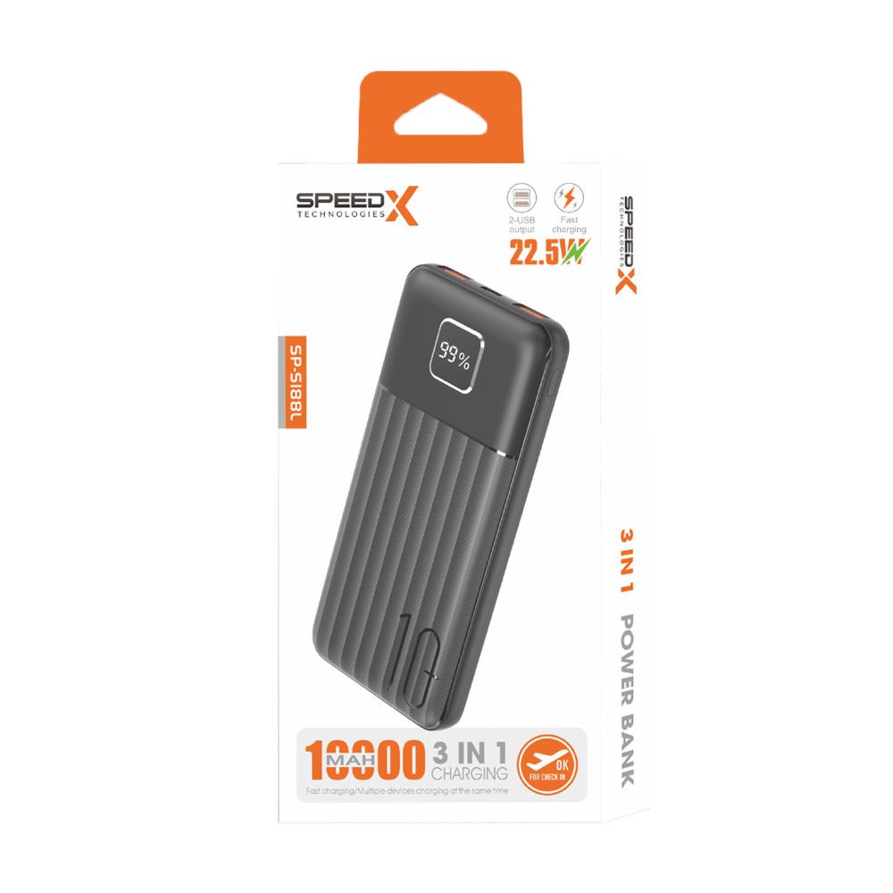 Speed-X SP-S188L 3-in-1 Fast Charging Power Bank | 10000mAh | 22.5W Fast Charging | LED Digital Display