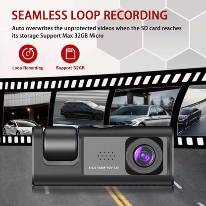 Y16 3 Channel Dash Cam | Full HD 1080P | 170° Wide-Angle | Front & Rear Recording