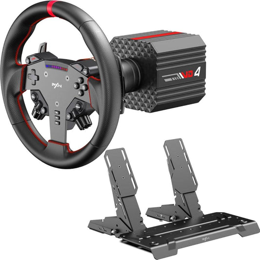 PXN VD4 Bundle Direct Drive Racing Wheel | 4Nm Force Feedback | 11" W AS Wheel | Hall-Effect Pedals | PC Racing Simulator