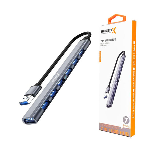 Speed-X SP-UH307AL | 7-Port USB 3.0 Ultra Slim Hub | Aluminum Alloy | Portable High-Speed Hub