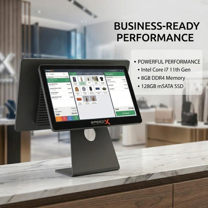 Speed-X SX-PT1571 Dual Display All-in-One POS System | 15.6" FHD Touch Display + 11.6" Customer Display | Intel Core i7 11th Gen | 8GB DDR4 | 128GB mSATA SSD | WiFi 6 | Bluetooth 5.3 | Windows 11