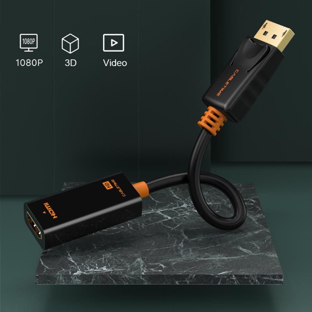 CABLETIME CP22B DP Male to HDMI Female Adapter | 1080p 60Hz | Gold-Plated Connectors | Mirror & Extend Modes | Plug & Play