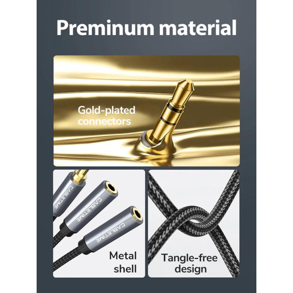 CABLETIME CF14B 3.5mm Male to Dual RCA Female Audio Cable | Y Adapter, Gold-Plated, Nylon Jacket