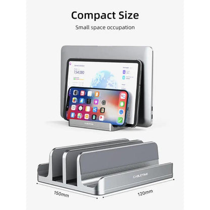 CABLETIME CS14G | Aluminum Dual Vertical Laptop Stand | Adjustable Width, Dual Device Support, Anti-Slip Silicone Base