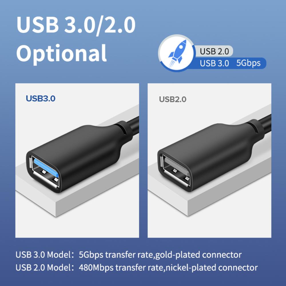 CABLETIME CA11L | USB 3.0 Male to Female Extension Cable | 5Gbps Data Transfer | 2M Length | Nickel-Plated Connectors