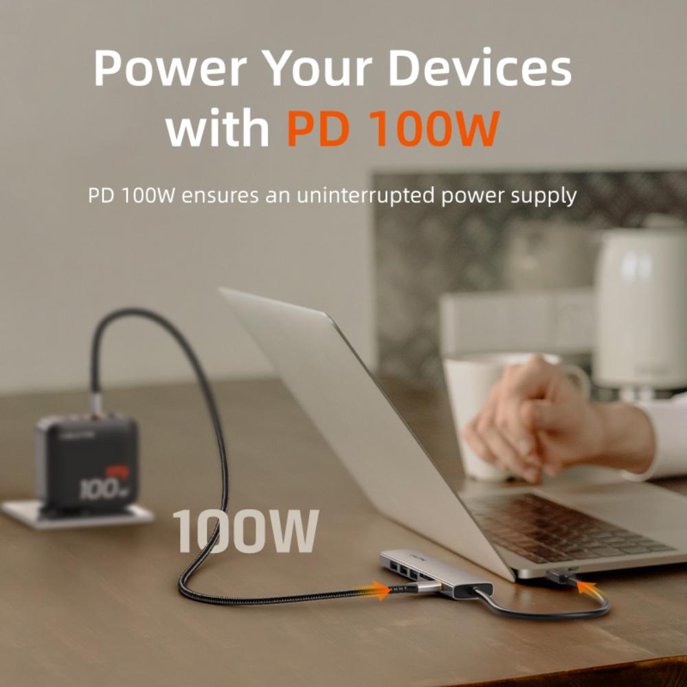 CABLETIME HB02G | 7-in-1 USB-C Hub | 4K HDMI, 100W PD, USB 3.0, SD/TF Card Reader | MacBook Pro, Windows, iPad