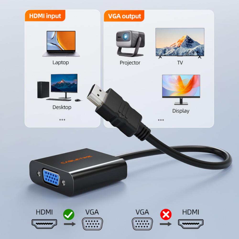 CABLETIME CP52B HDMI to VGA Adapter | 1080p Full HD | HDMI Male to VGA Female Converter