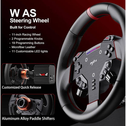 PXN VD4 Bundle Direct Drive Racing Wheel | 4Nm Force Feedback | 11" W AS Wheel | Hall-Effect Pedals | PC Racing Simulator