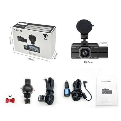 F6 3-Channel Dashcam | 4K Ultra HD + Dual 1080P | WiFi 6 | GPS Compatible Triple Camera System
