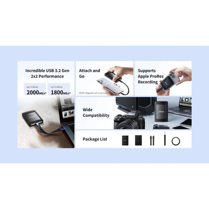 Lexar® SL500 Portable SSD with Magnetic Set | Up to 2000MB/s Read | USB 3.2 Gen 2x2 | MagSafe-Compatible Portable SSD