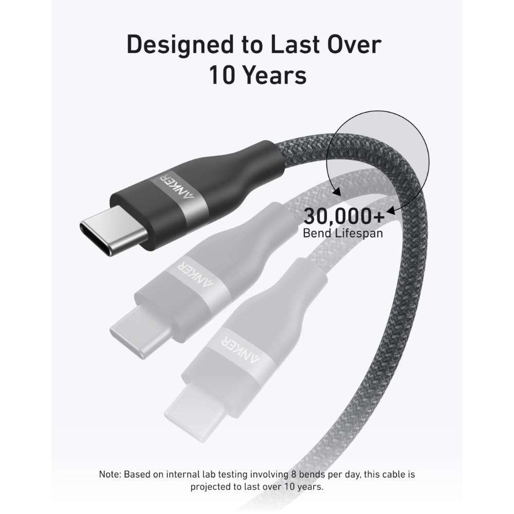 Anker | USB-C to USB-C Cable | 240W PD 3.1 Fast Charging | Upcycled-Braided | 0.9M / 1.8M / 6ft | Black | Eco-Friendly | For MacBook Pro, Laptop, Tablet, Power Bank, USB-C Charger