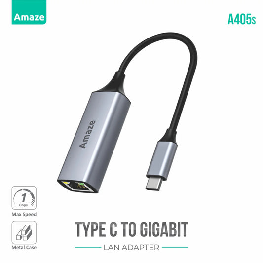 Amaze A405s | Type-C to Gigabit Ethernet Adapter | 1000 Mbps, Plug & Play, Aluminum Alloy Build