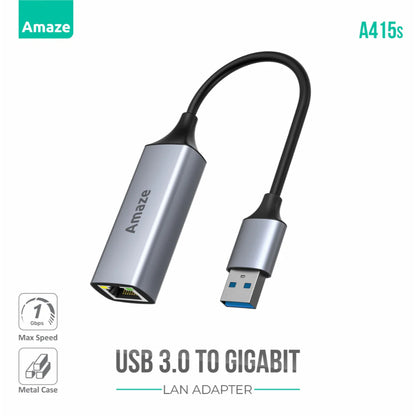 Amaze A415s | USB 3.0 to Gigabit Ethernet Adapter | 1000 Mbps, Plug & Play, Aluminum Alloy Design