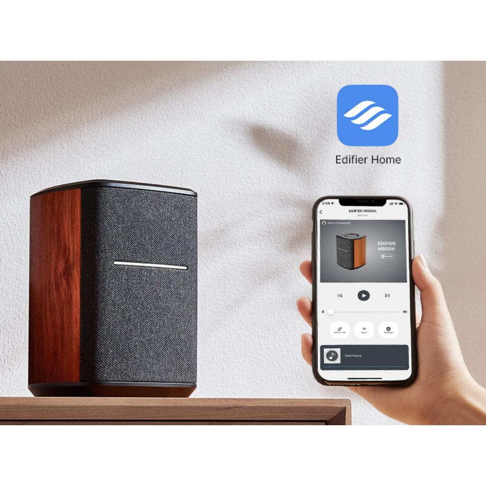 Edifier MS50A Wireless Smart Speaker | Wi-Fi + Bluetooth | Multi-Room Audio | AirPlay 2 | Alexa Compatible | Brown
