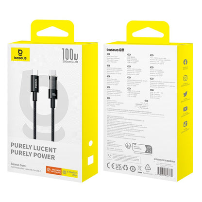 Baseus Gem Series | USB-C to USB-C Cable | 100W PD | E-Marker Chip | Fast Charging | Data Sync | Braided Nylon | Aluminum Alloy Connectors | 1 Meter / 2 Meter | Black | For Laptops, Tablets, Phones, Power Banks