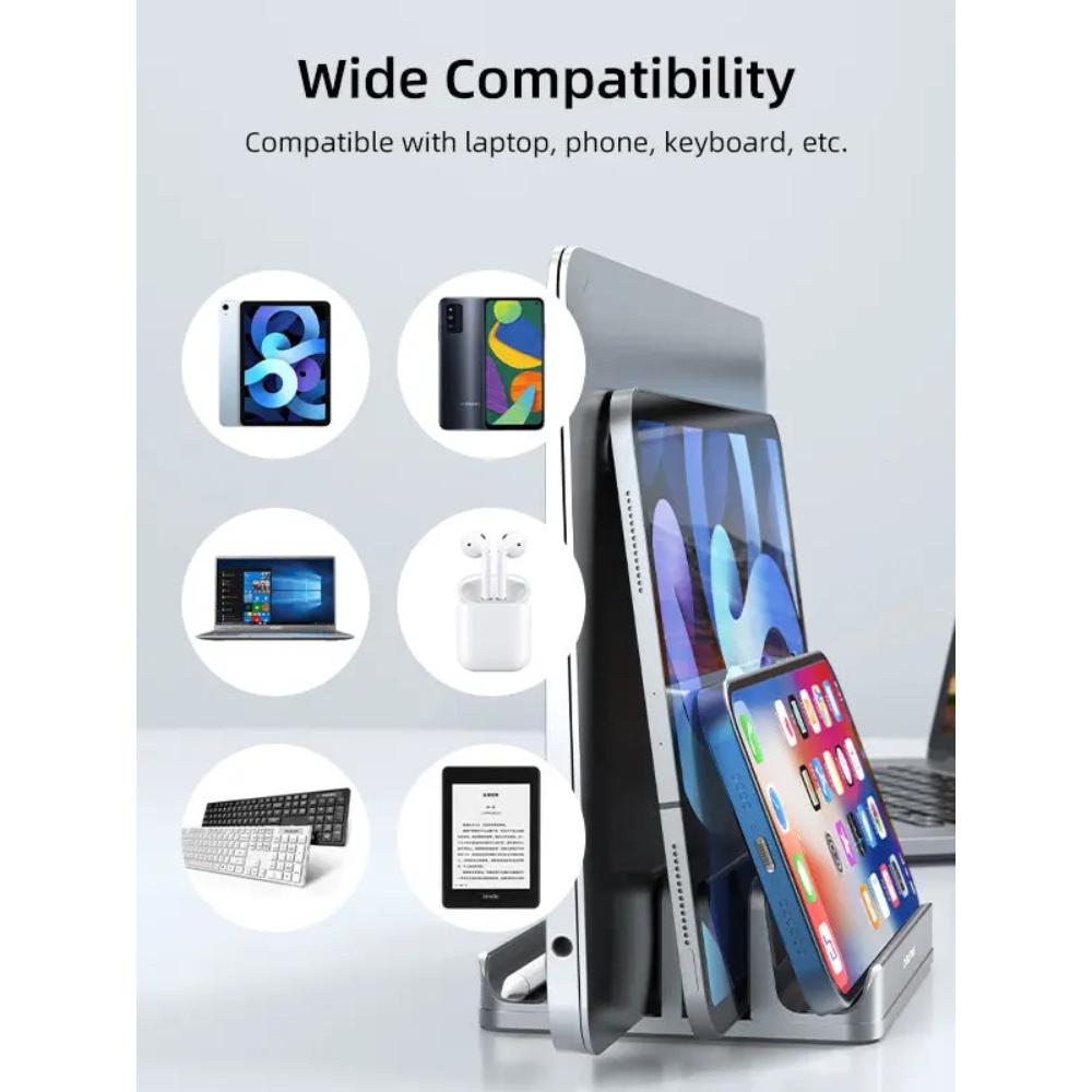 CABLETIME CS14G | Aluminum Dual Vertical Laptop Stand | Adjustable Width, Dual Device Support, Anti-Slip Silicone Base