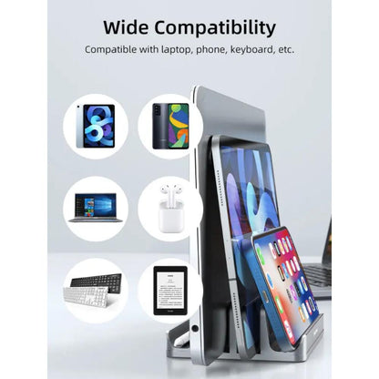 CABLETIME CS14G | Aluminum Dual Vertical Laptop Stand | Adjustable Width, Dual Device Support, Anti-Slip Silicone Base