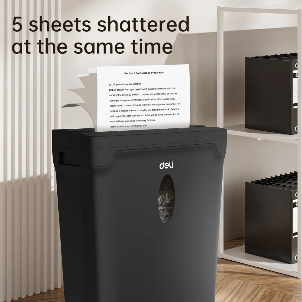 Deli ET014 P4 Small Paper Shredder | Cross-Cut Security Level P-4, 5 Sheets Capacity & 10L Bin