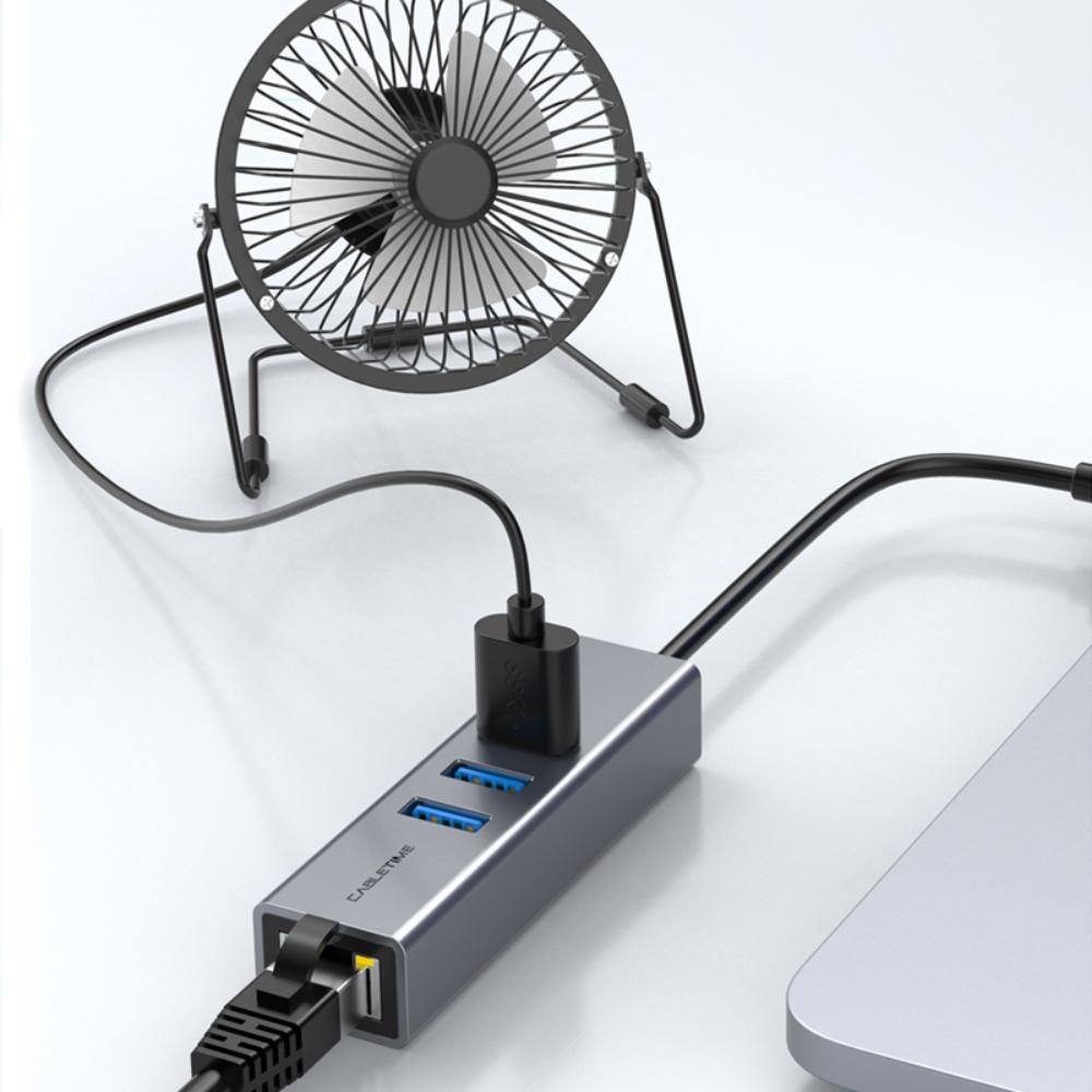 CABLETIME CB55G USB 3.0 3-Port Hub with Gigabit Ethernet Adapter | 5Gbps Data Transfer | RJ45 1000Mbps | For Laptops, PCs & Nintendo Switch