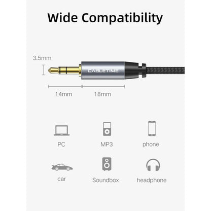 CABLETIME CF10K 3.5mm Male to Male Stereo Audio AUX Cable | Gold-Plated Connectors, Nylon Braided, 1.8m Length