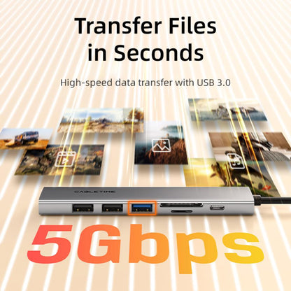 CABLETIME HB02G | 7-in-1 USB-C Hub | 4K HDMI, 100W PD, USB 3.0, SD/TF Card Reader | MacBook Pro, Windows, iPad