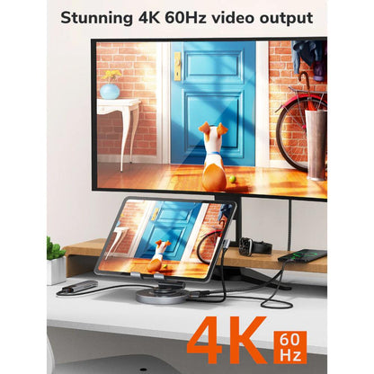 CABLETIME CB02G | 8-in-1 USB-C Docking Station with Stand for iPad Pro & Air | 4K@60Hz HDMI, 100W PD, 5Gbps USB, 360° Adjustable Aluminum Design