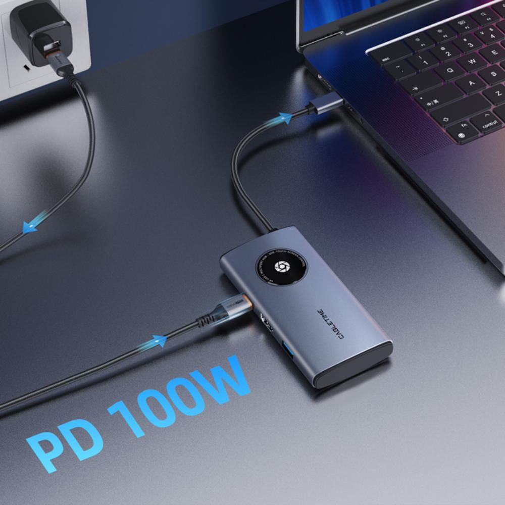 CABLETIME CB93G | 6-in-1 USB-C Multiport Travel Hub | 4K HDMI | 2× USB-A 3.0 5Gbps | SD/TF Reader 104Mbps | USB-C PD 100W | Aluminum + Braided Cable
