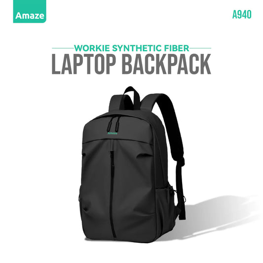 Amaze Workie Synthetic Fiber Laptop Backpack – A940 | Durable 15.6″ Laptop Bag | Water-Resistant | Lightweight | Multi-Compartment Design | Available in Black, Grey, Blue, Green | For Students, Professionals, and Everyday Use