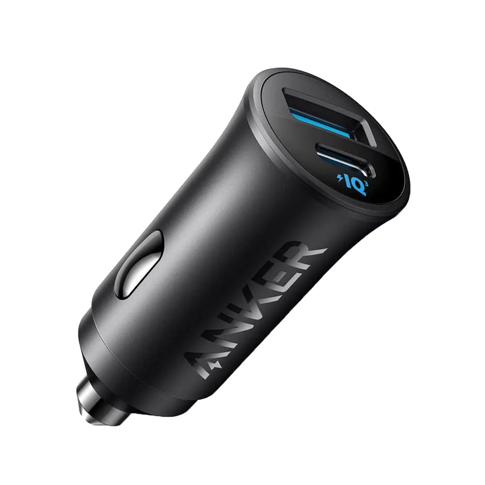 Anker 30W Car Charger | 2-Port Fast Charging | USB-C + USB-A | Compact Flush-Fit Design | MultiProtect Safety System | Matte Black | For Cars, SUVs, and Road Travel