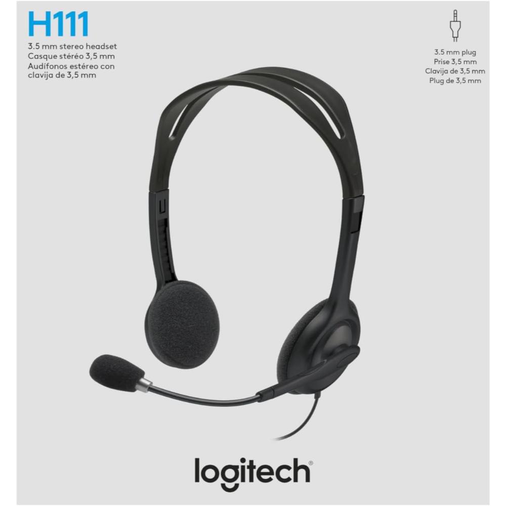 Logitech H111 Stereo Headset | 3.5mm Multi-Device Headset with Rotating Microphone