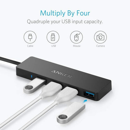 Anker A7516 Ultra Slim 4-Port USB 3.0 Data Hub | High-Speed 5Gbps USB Expansion Hub