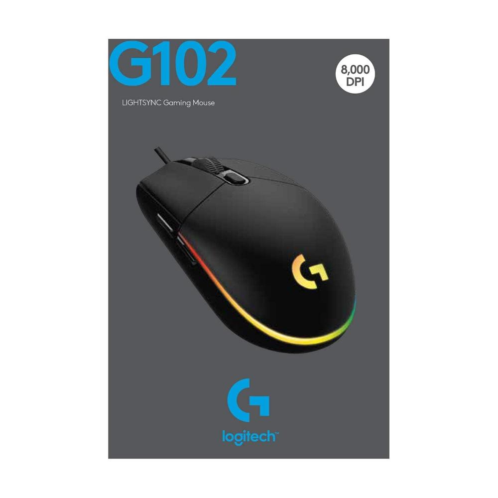 Logitech G102 LIGHTSYNC Wired Gaming Mouse | 8000 DPI | 6 Programmable Buttons | 1000Hz Report Rate | LIGHTSYNC RGB | 85g Lightweight Design | 2.1m Cable