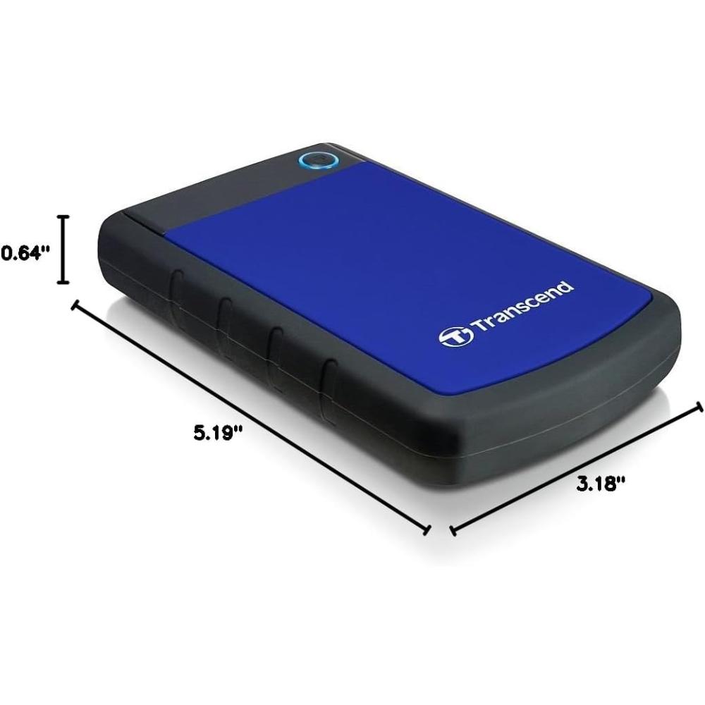Transcend StoreJet 25H3 | Rugged Portable External Hard Drive | USB 3.1 Gen 1, Anti-Shock, One-Touch Backup (1TB / 2TB / 4TB)