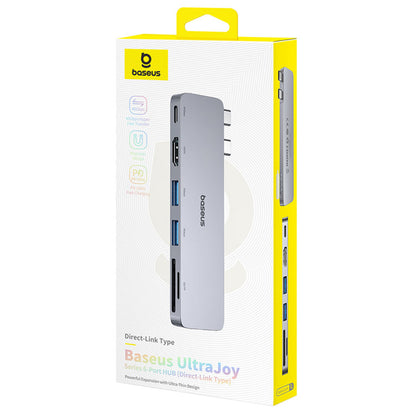 Baseus Ultrajoy Series | 6-Port USB-C Hub | Direct Link Type | 100W PD Input | 4K HDMI | USB-C + 2 × USB-A | SD/TF Card Readers | Aluminum Alloy | Space Gray | For Laptops, Tablets, USB-C Devices