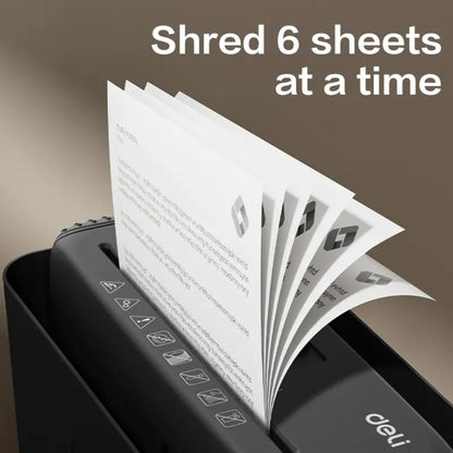 Deli ET102SC Strip-Cut Paper Shredder | 6-Sheet Capacity | 12L Bin | Compact Office Shredding Machine