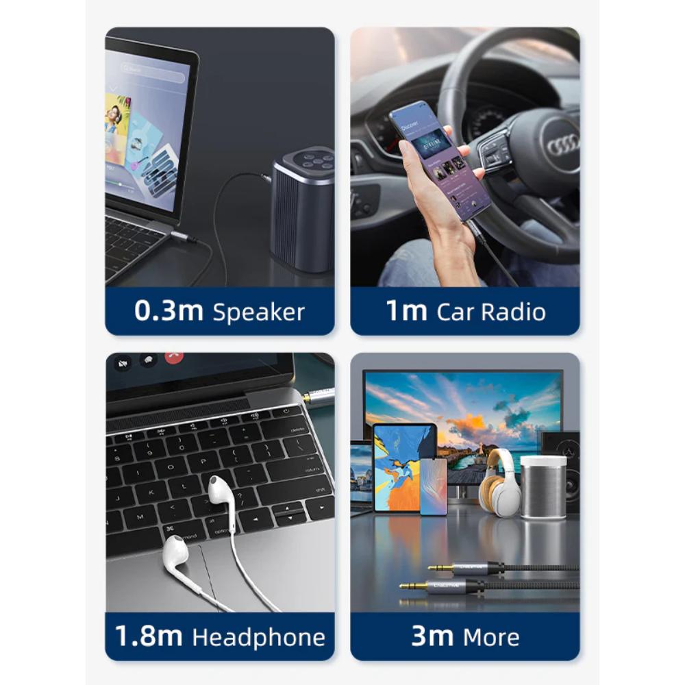 CABLETIME CF10K 3.5mm Male to Male Stereo Audio AUX Cable | Gold-Plated Connectors, Nylon Braided, 1.8m Length