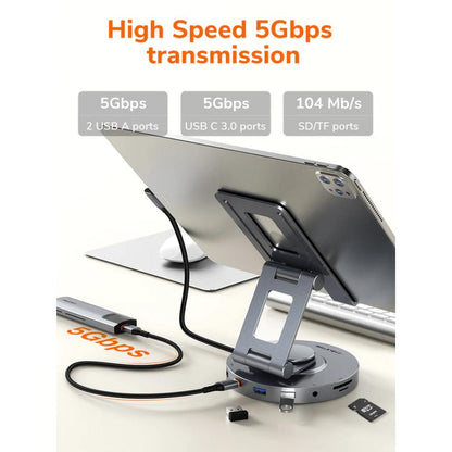 CABLETIME CB02G | 8-in-1 USB-C Docking Station with Stand for iPad Pro & Air | 4K@60Hz HDMI, 100W PD, 5Gbps USB, 360° Adjustable Aluminum Design