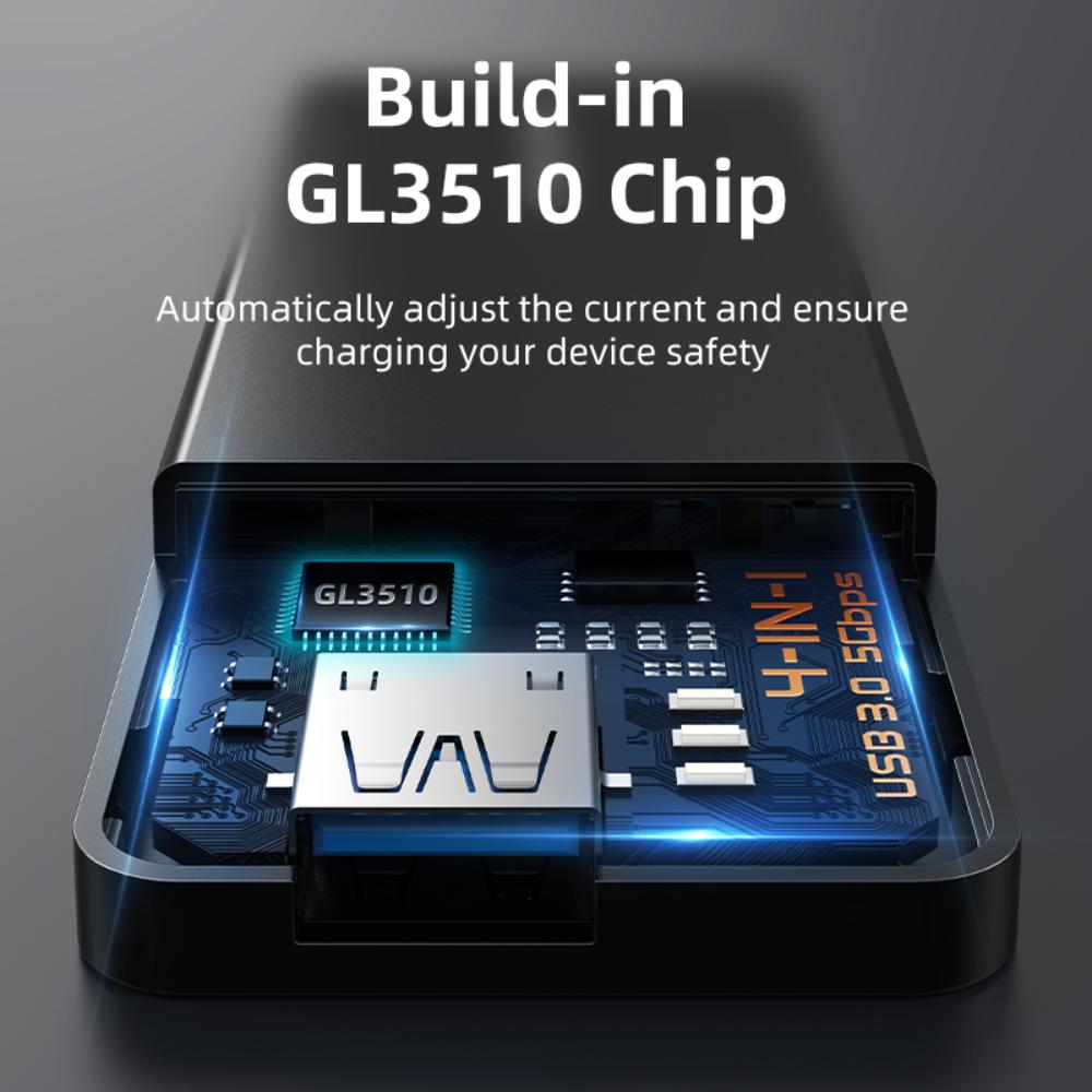 CABLETIME CB01B | 4-Port USB-A 3.0 Hub (5Gbps, 5V Power Supply, Transparent Design)